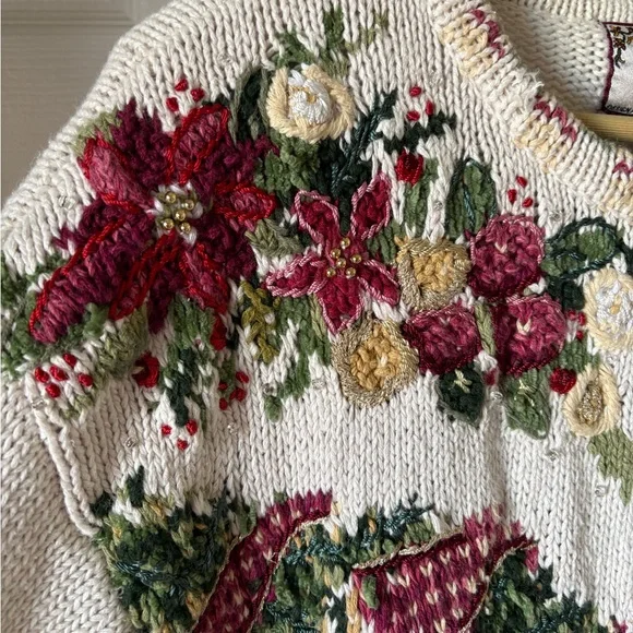Tiara International | Vintage knit Christmas Cardigan. Size 26. Holiday floral - Picture 2 of 13